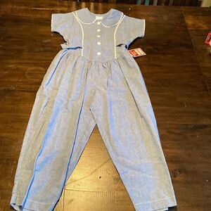 Cottontail Vintage 80’s 90’s Chambray & Lace Romper Ruffled Cottagecore Size 8